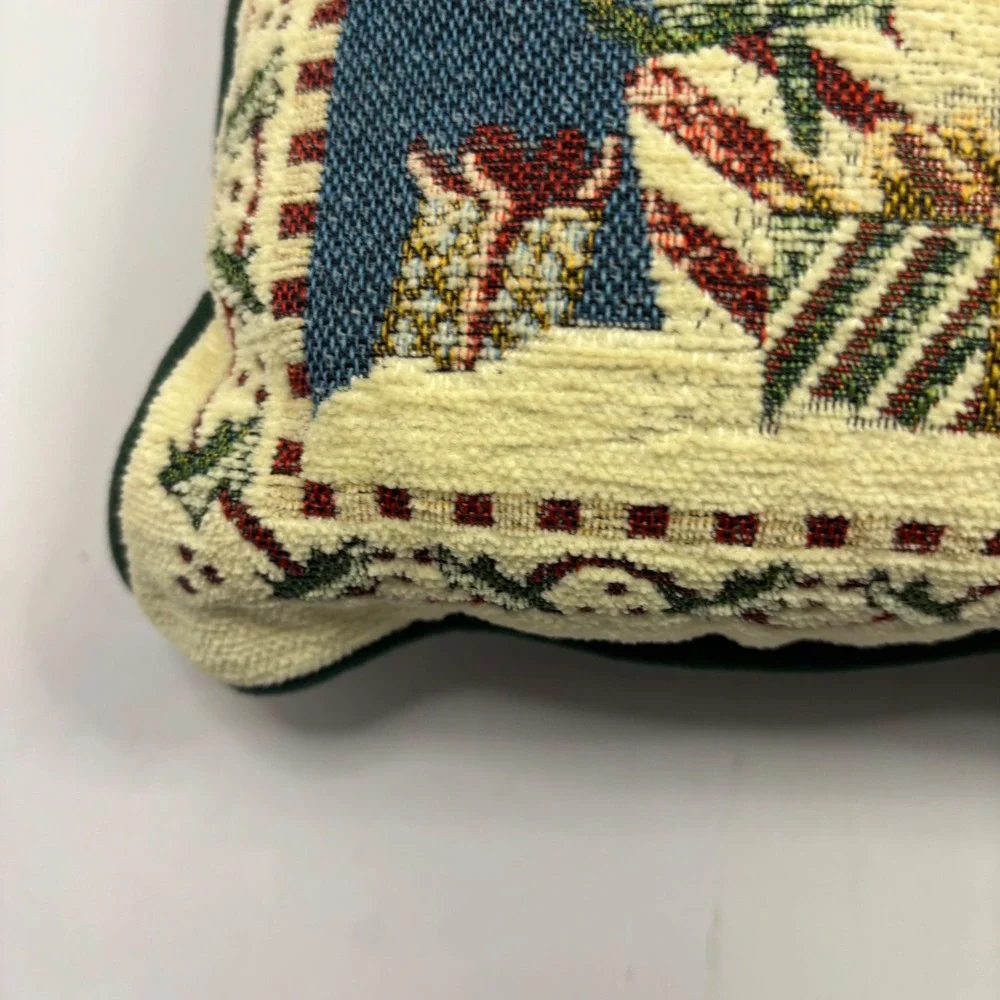 Vintage Christmas Snowman Woven Tapestry Throw Pillow Blue Green 12x12 Holiday